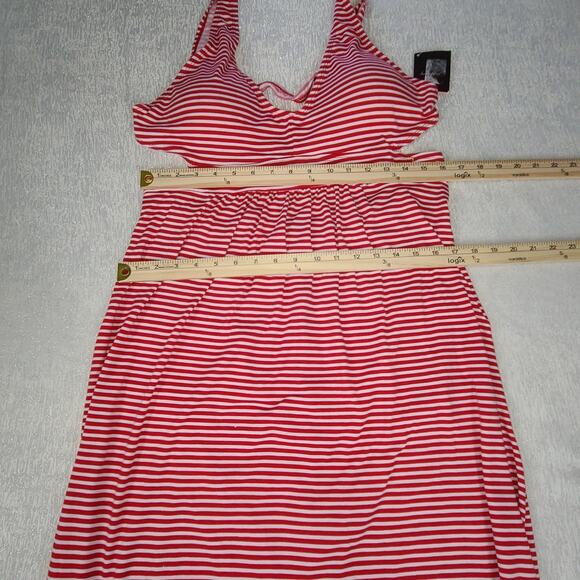 Baby Phat Y2K women's maxi dress halter top red&white striped NWT Size 1X Beachy - Picture 6 of 11
